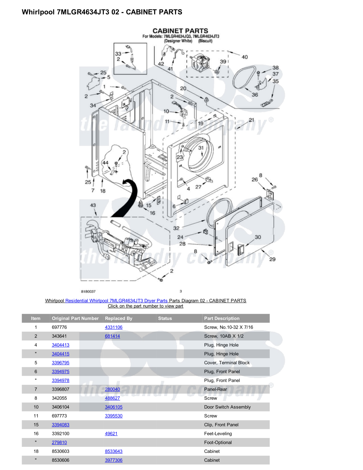 Whirlpool 7MLGR4634JT3 Parts Diagram