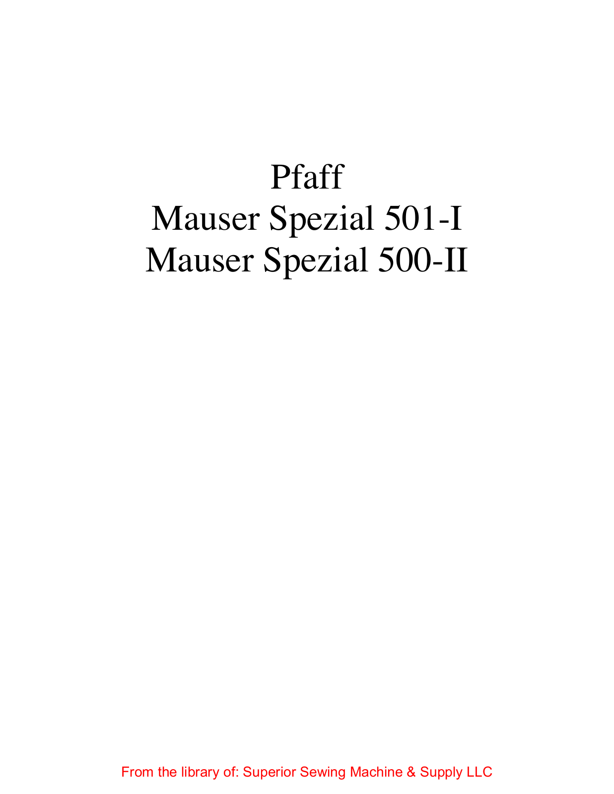 Mauser Spezial 501-I, Spezial 500-II User Manual