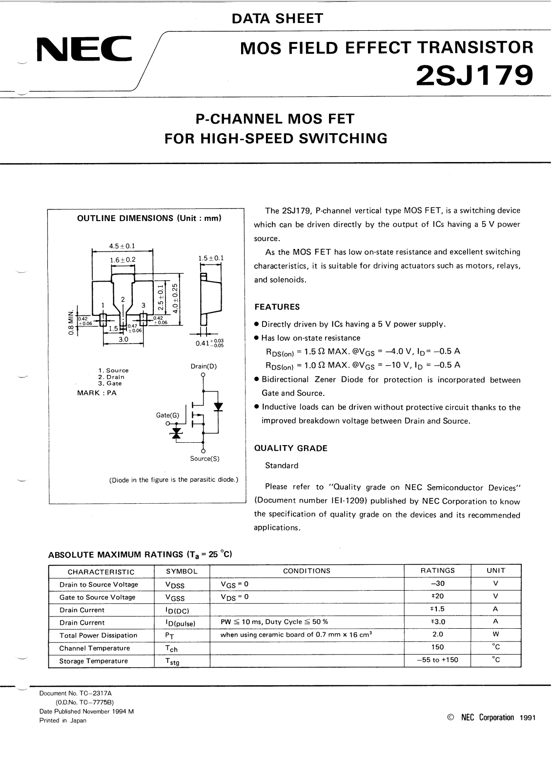 NEC 2SJ179 Datasheet