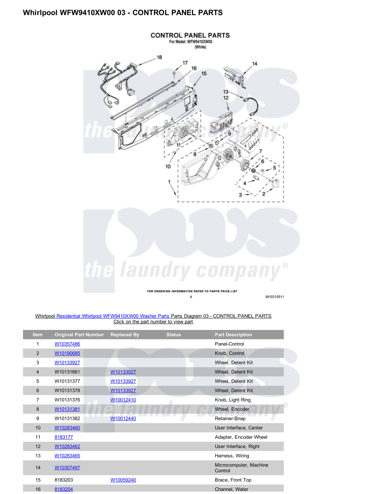 Whirlpool WFW9410XW00 Parts Diagram