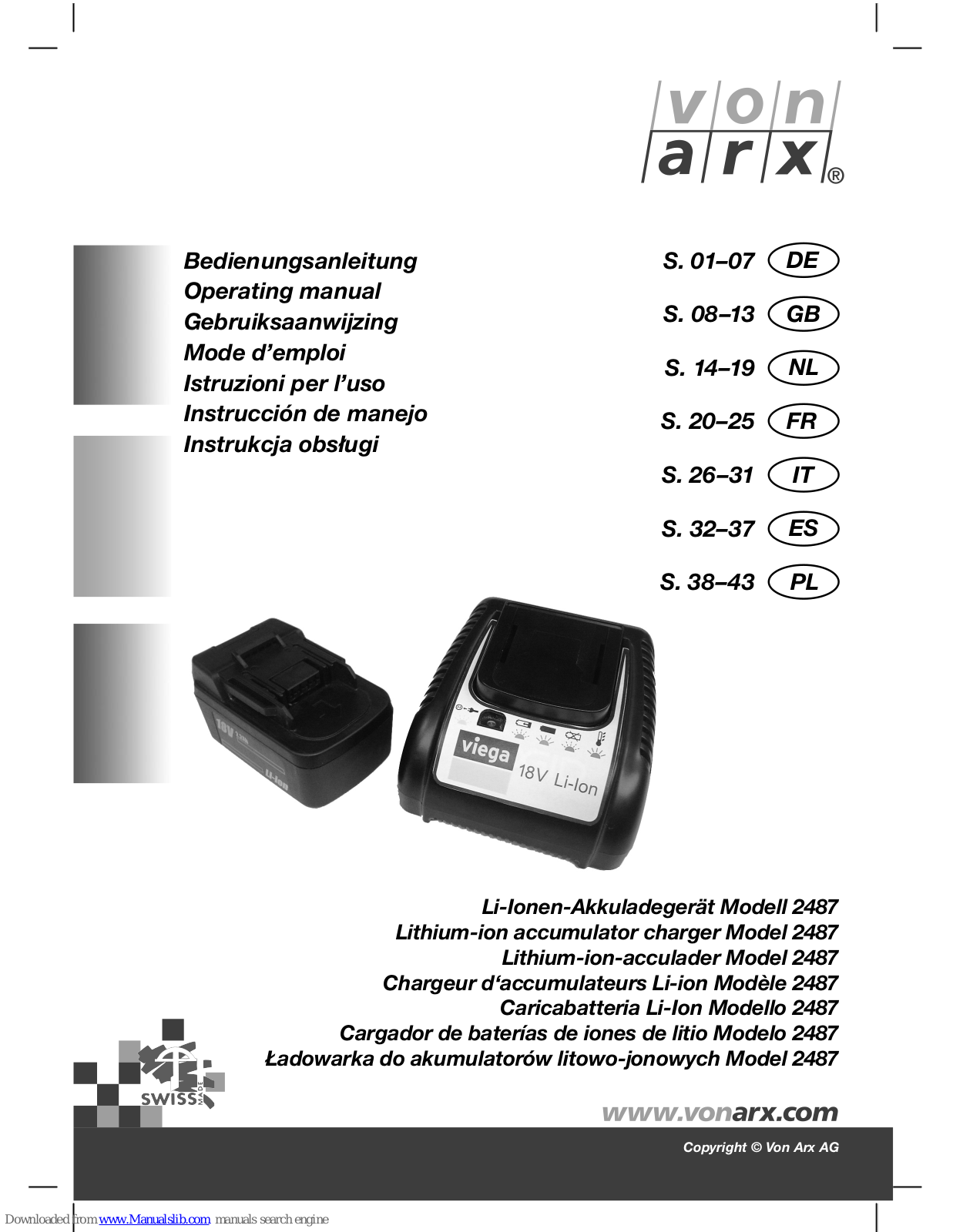 Von Arx 2487 Operating Manual