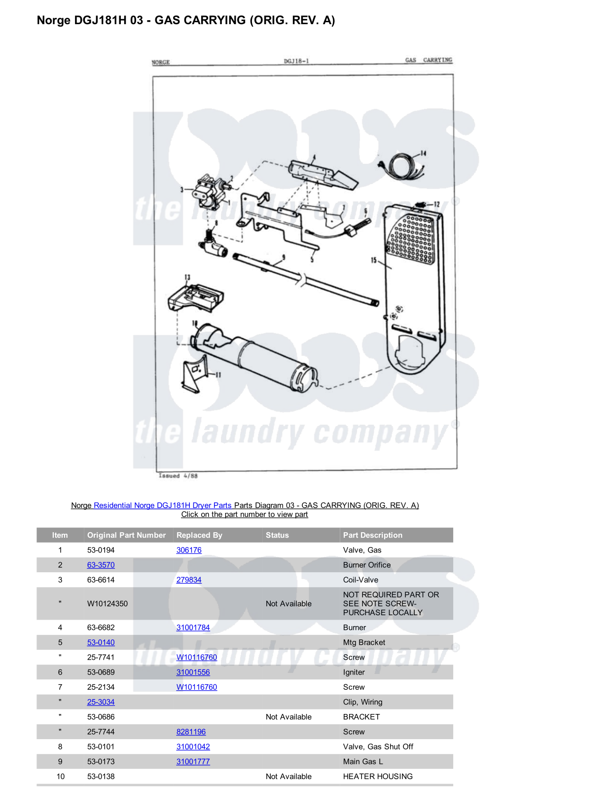 Norge DGJ181H Parts Diagram