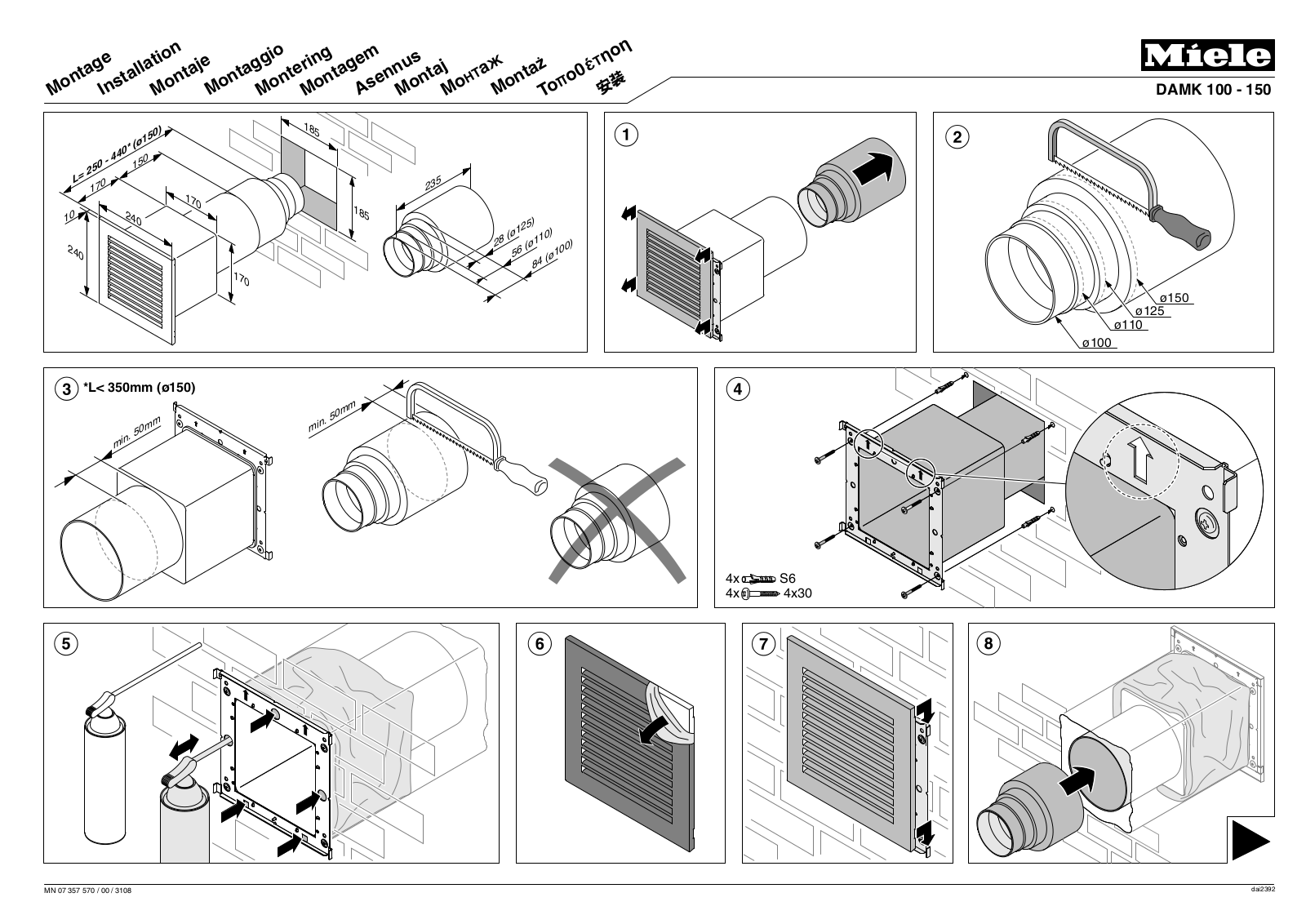 Miele DAMK 100 - 150 Fitting instructions