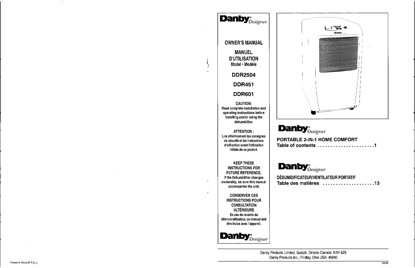 Danby DDR2504, DDR601, ddr451 User Manual