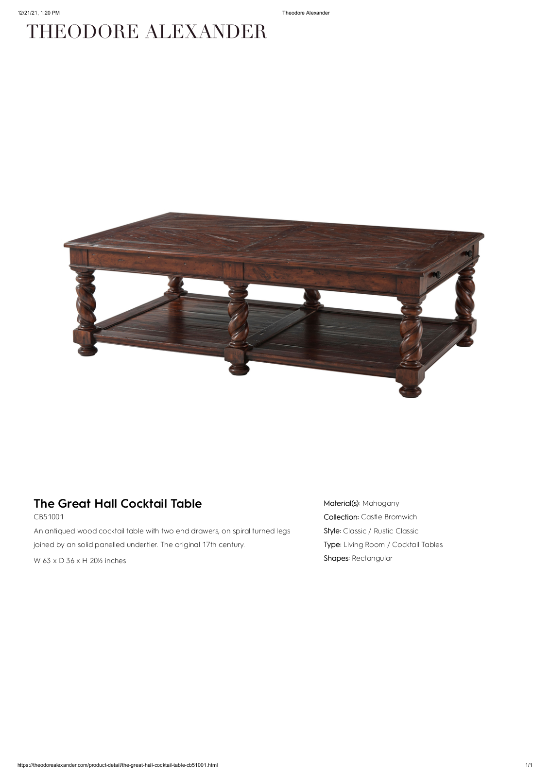 Theodore Alexander FPLJ1247 Specifications - ManualMachine.com