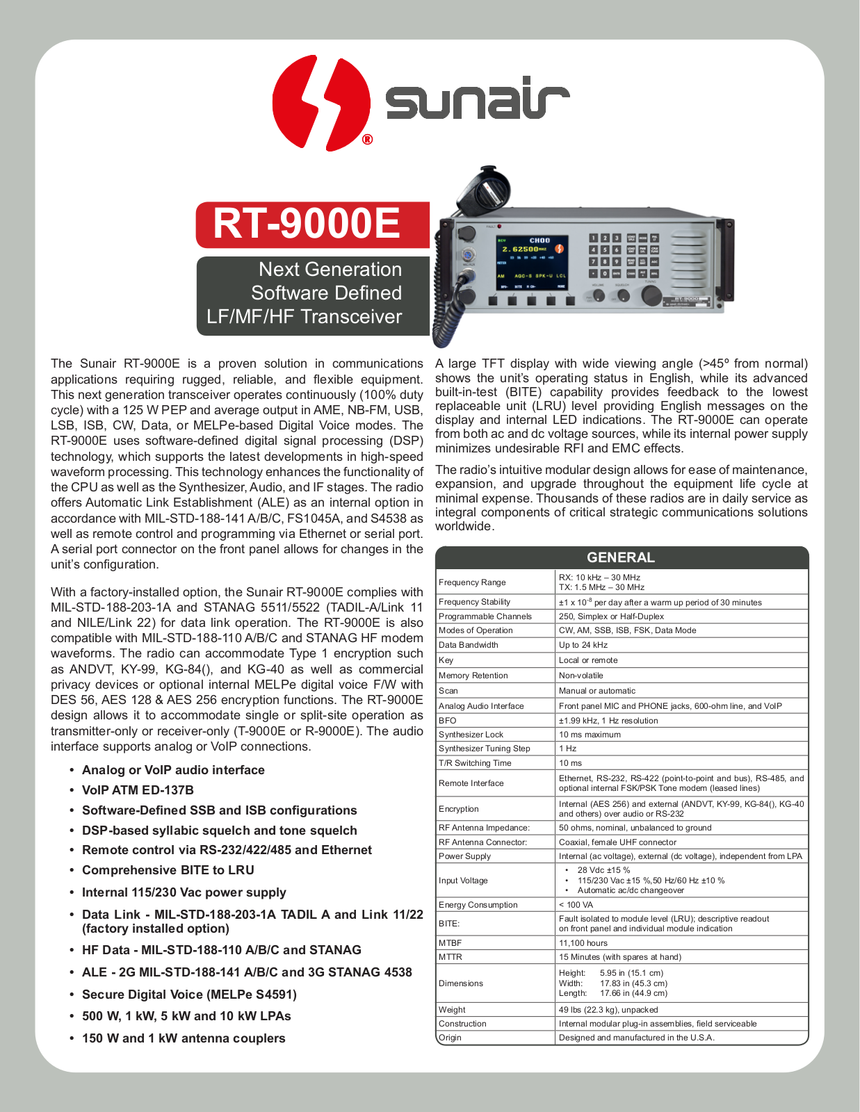 Sunair RT-9000E brochure - ManualMachine.com
