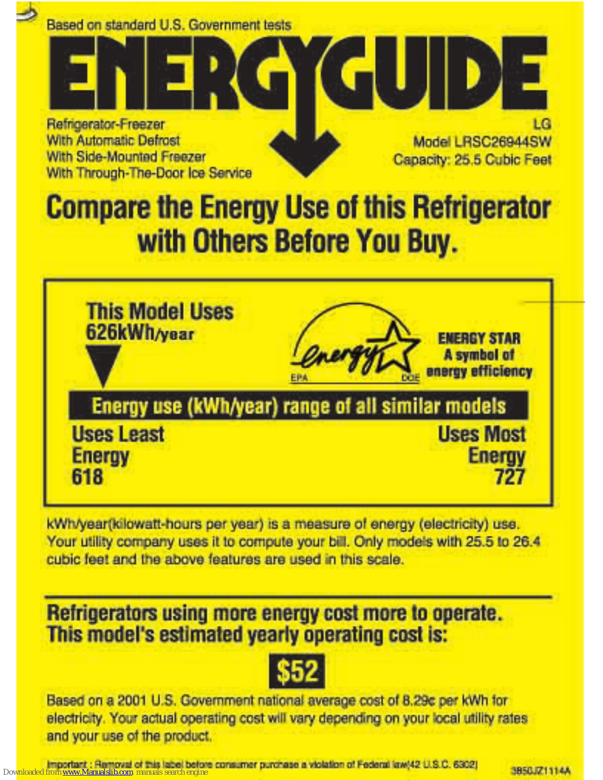 LG LRSC26944, LRSC26944SW Energy Manual