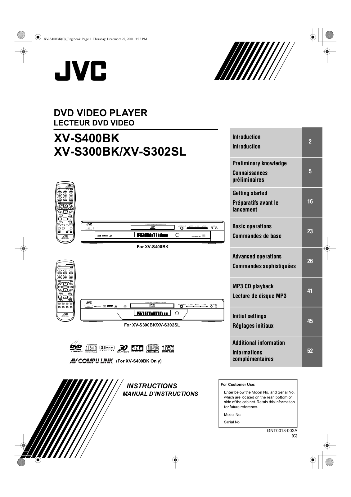 JVC XV-S320SL User Manual