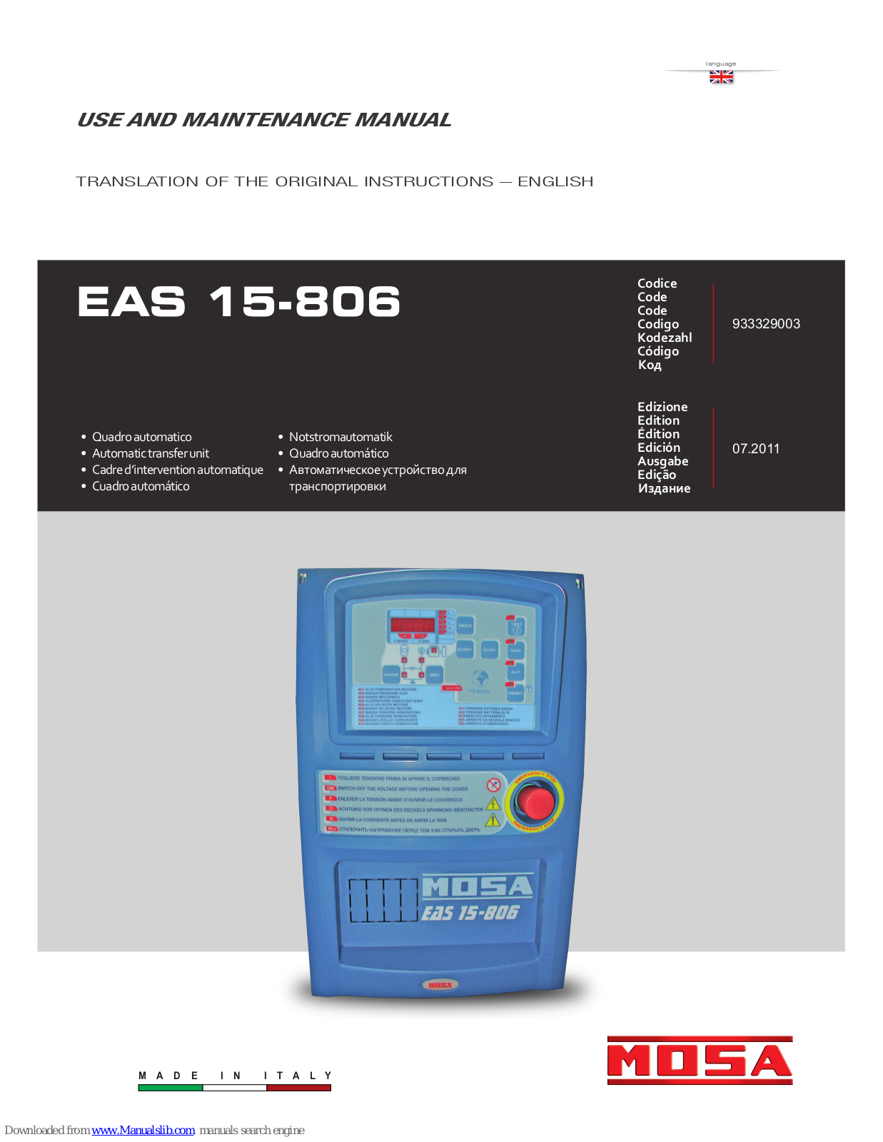 Mosa EAS 15-806 Maintance Manual