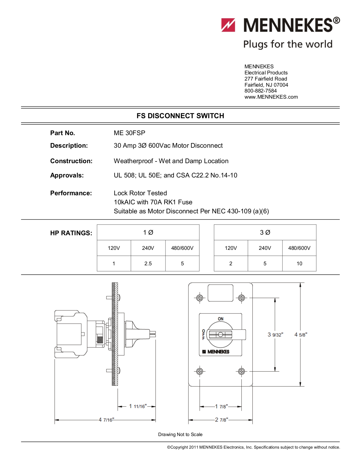 Mennekes Electrical Products ME30FSP Data sheet