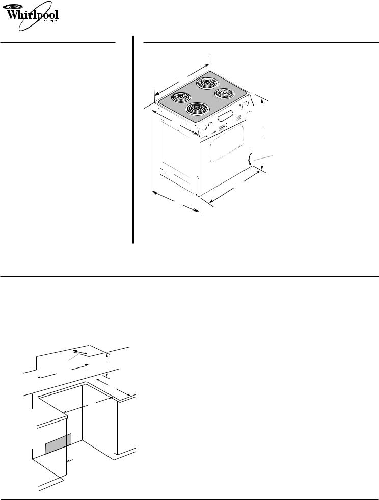 Whirlpool RY160LXTS, RY160LXTQ, RY160LXTB Dimension Guide