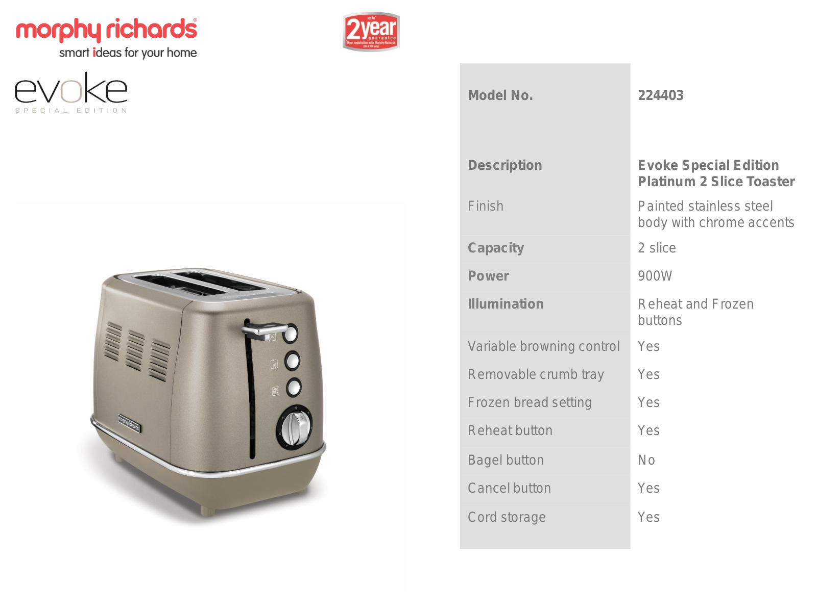 Morphy Richards 224403 Specifications Sheet