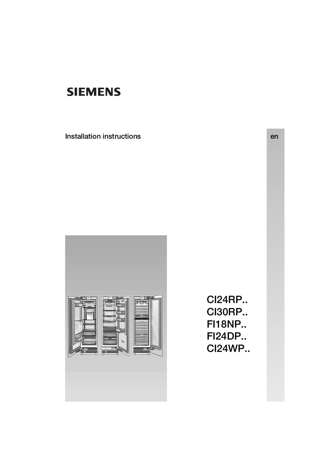 Siemens ci24rp, ci30rp, fi18np, fi24dp, ci24wp Installation instructions