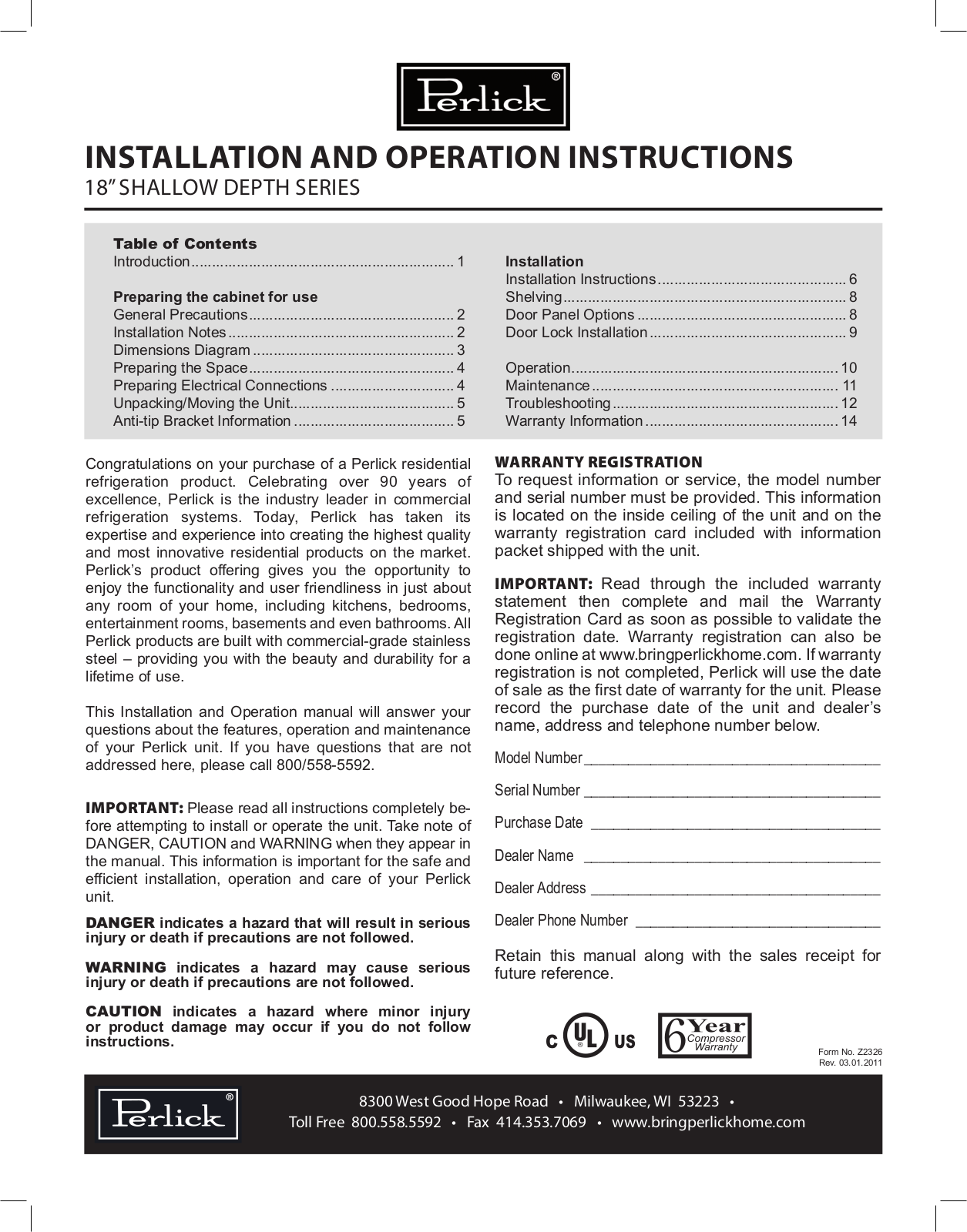 Perlick HH24WS1RDNU, HH24BS4L, HH24RS4RDNU Installation Manual