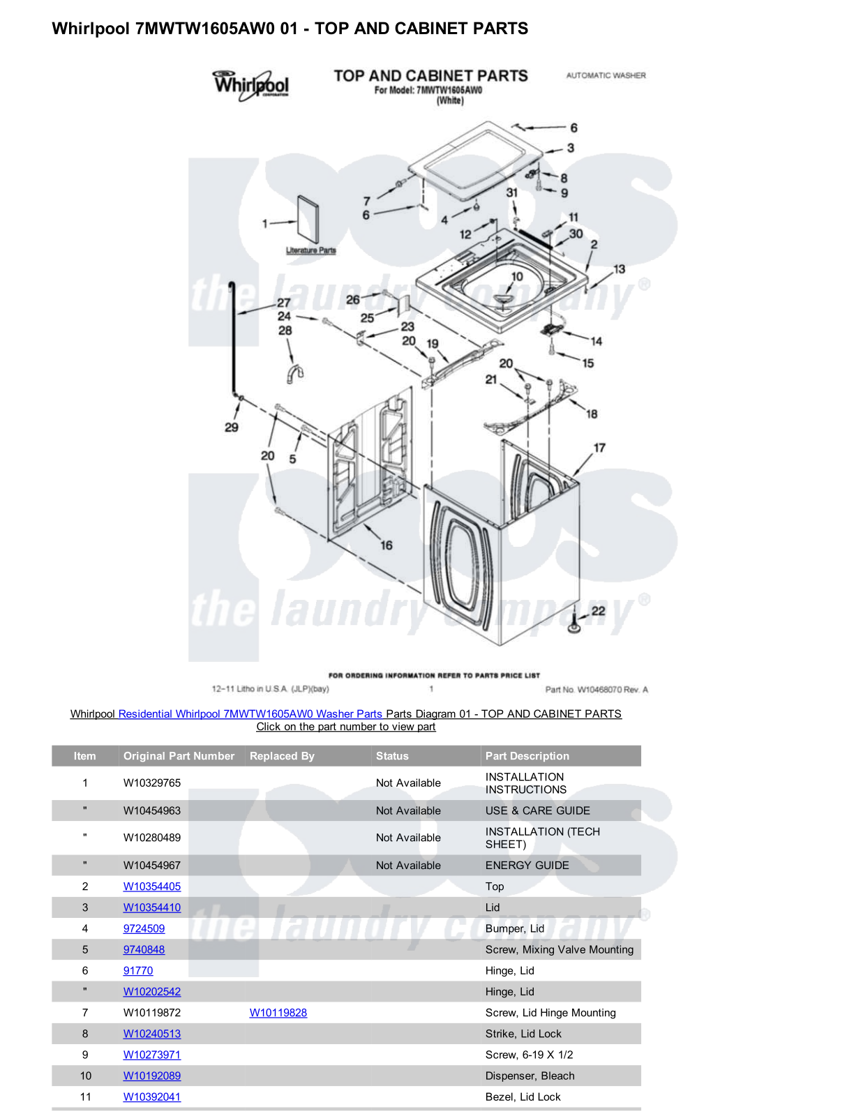 Whirlpool 7MWTW1605AW0 Parts Diagram