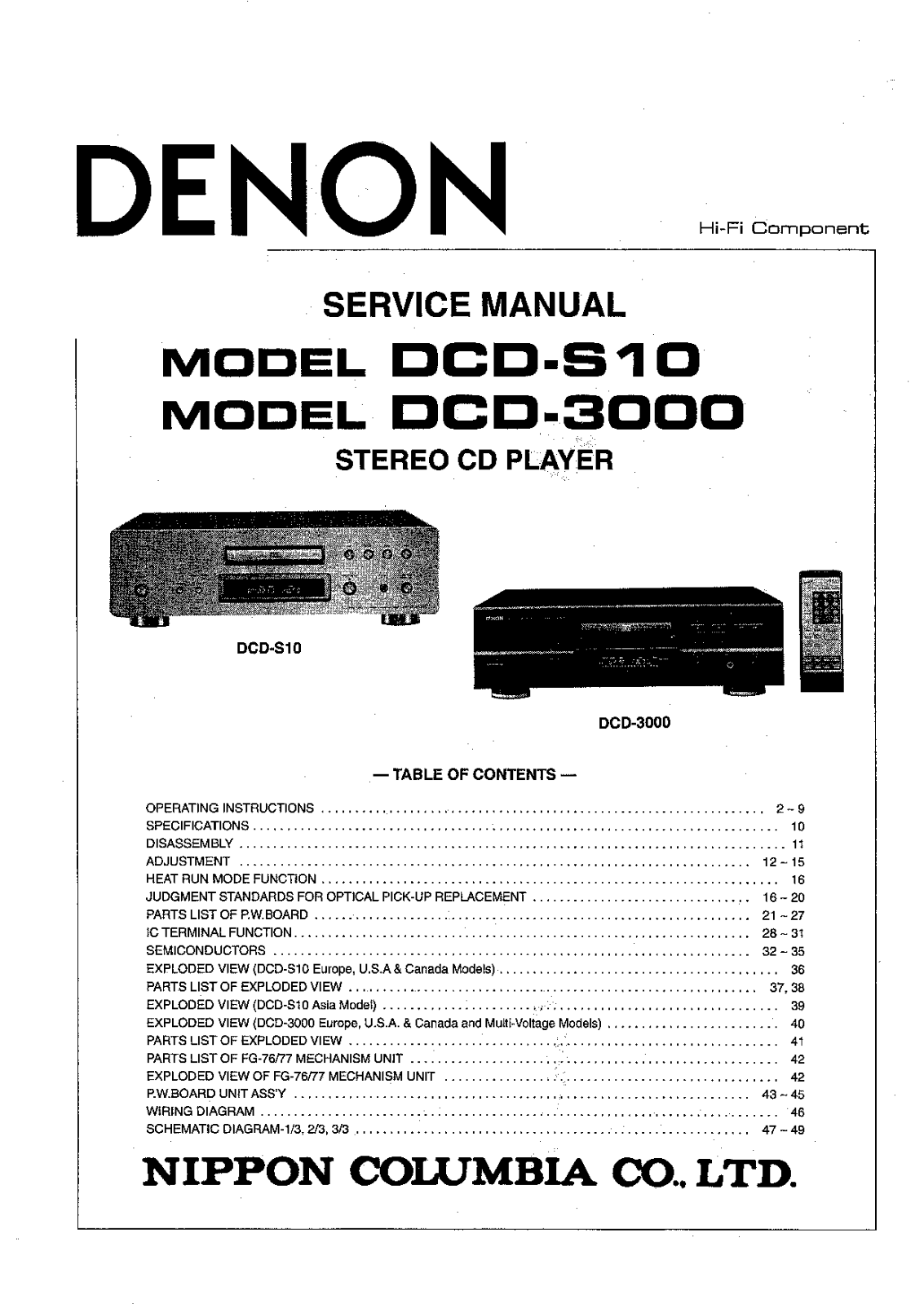 Denon DCD-S10, DCD-3000 User Manual