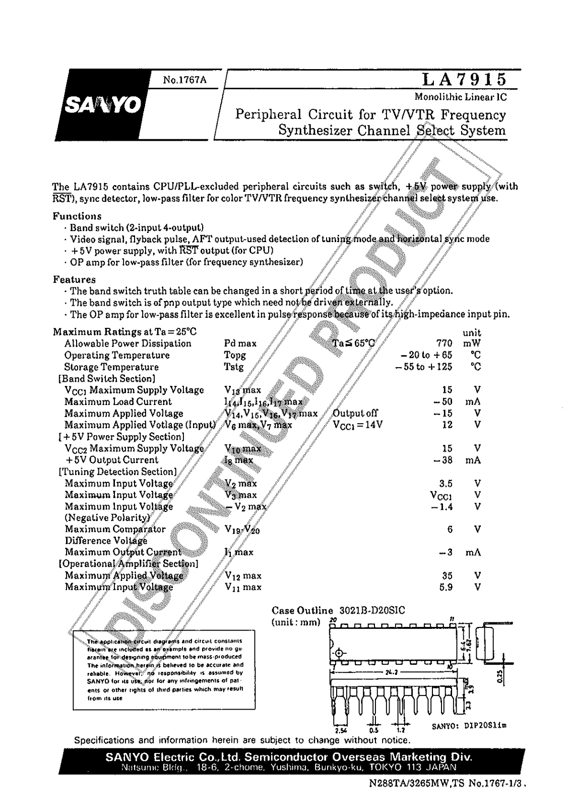 Sanyo LA7915 Specifications