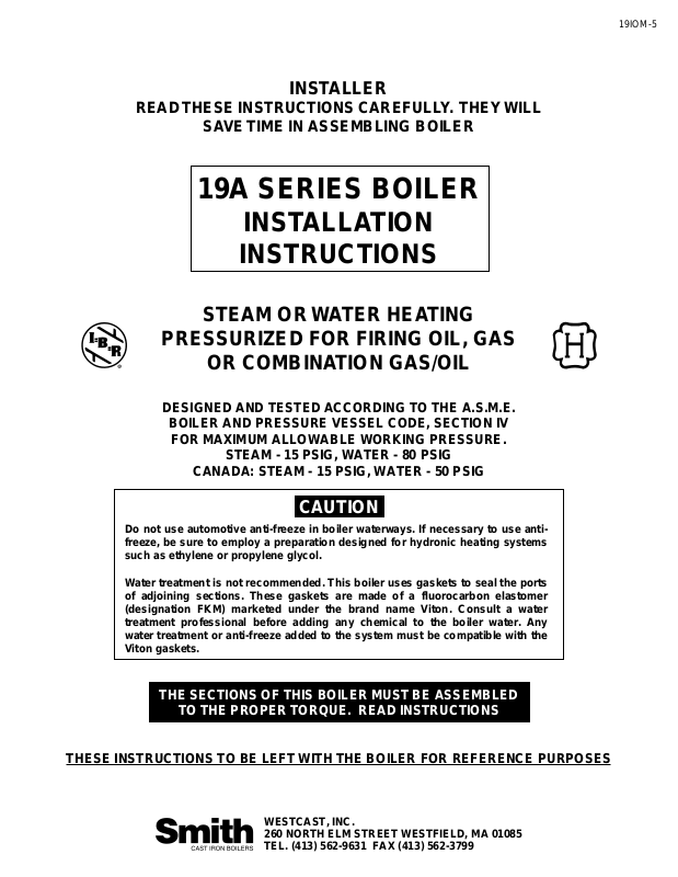 Smith Cast Iron Boilers 19A User Manual