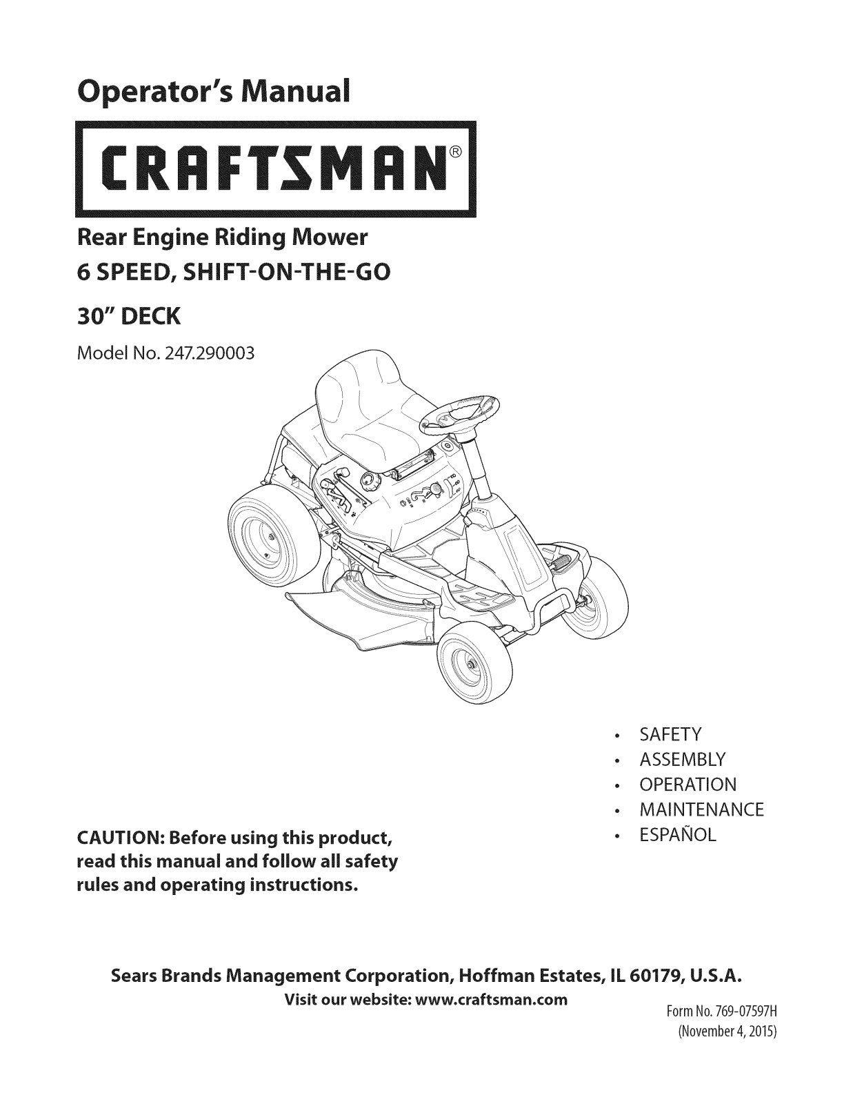 Craftsman 247290003 Owner’s Manual