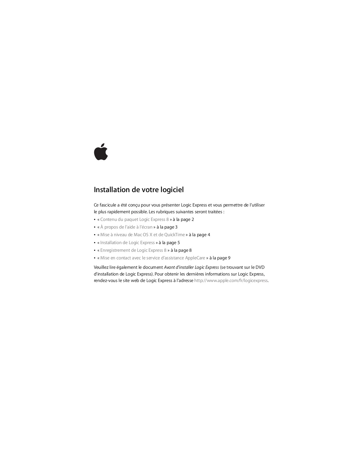 Apple LOGIC EXPRESS 8 Installation  Manual