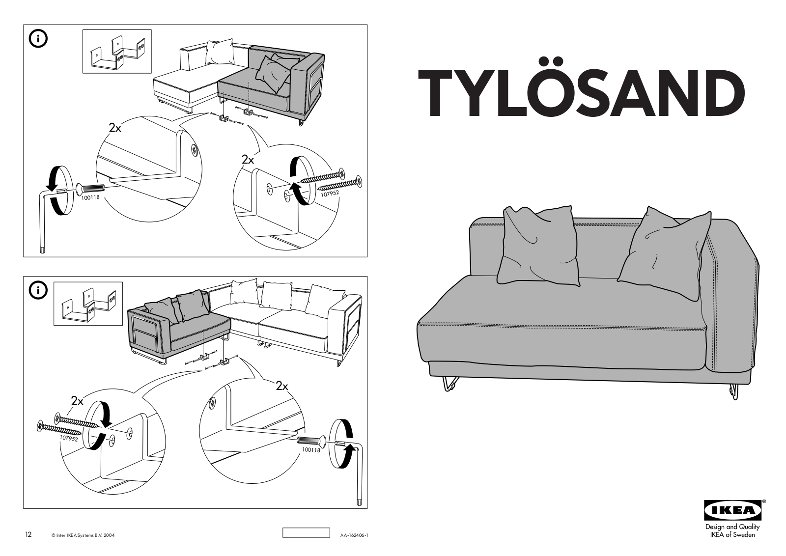 IKEA TYLÖSAND LOVESEAT COVER W/ 1 ARM User Manual
