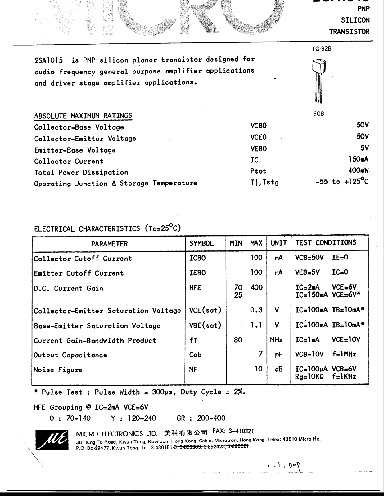 Datasheet 2SA1015GR Datasheet (ME) - ManualMachine.com
