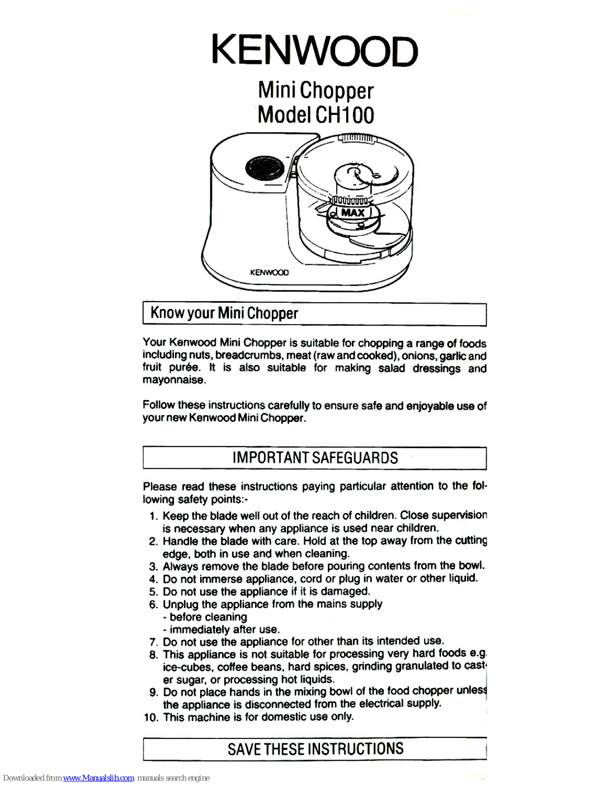 Kenwood CH100 User Instructions