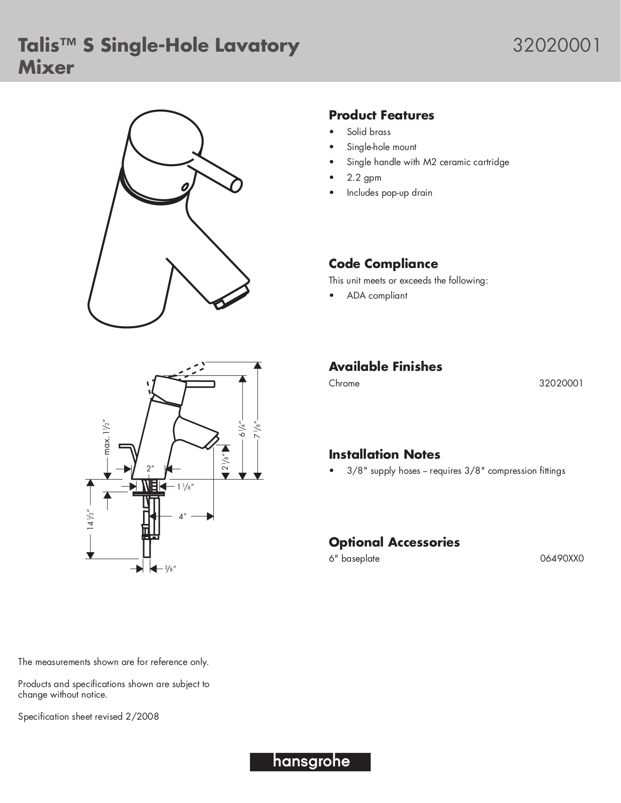 Hans Grohe 32020001 User Manual