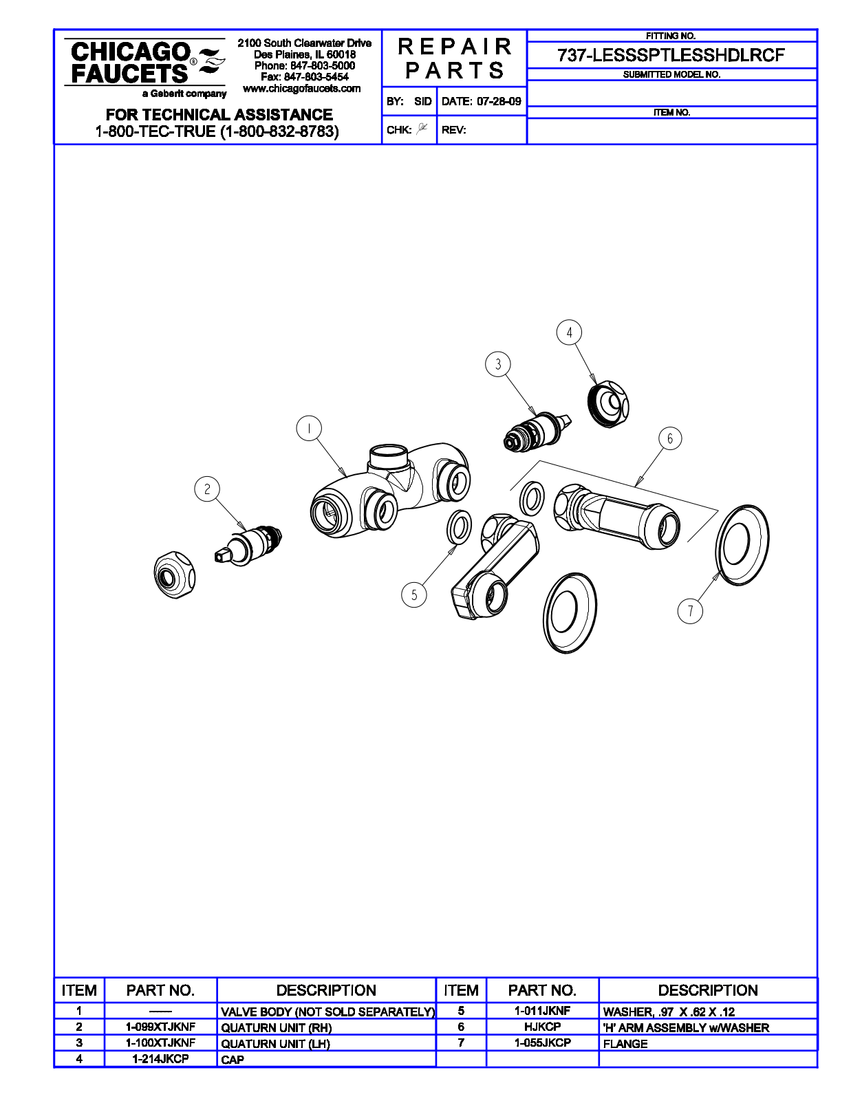 Chicago Faucet 737-LESSSPTLESSHDLRCF Parts List