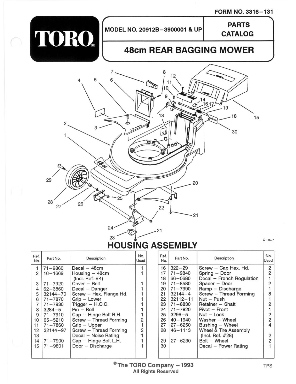 Toro 20912B Parts Catalogue