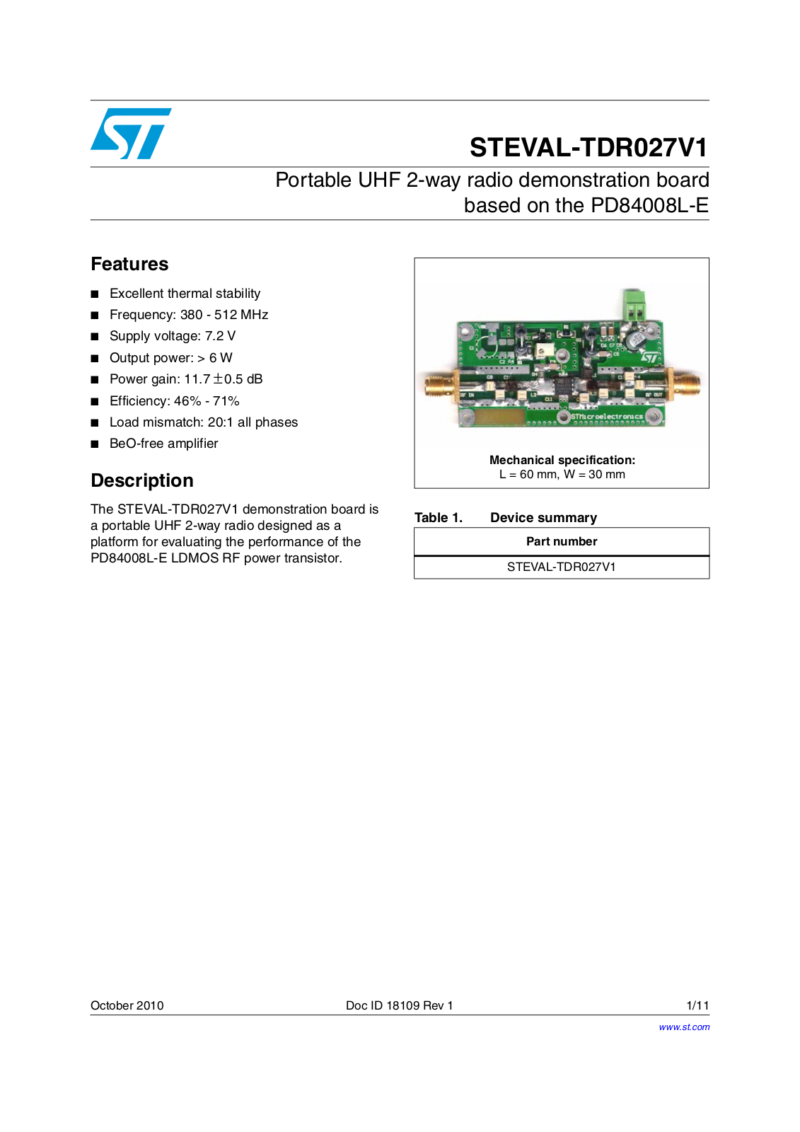 ST TDR027V1 User Manual