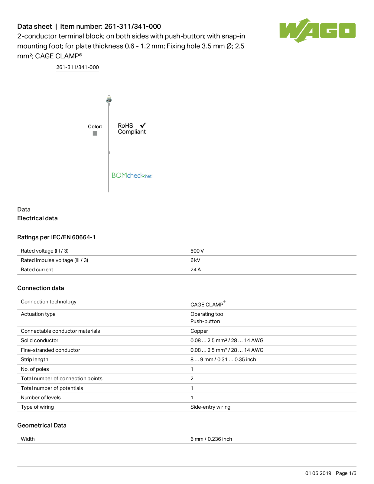 Wago 261-311/341-000 Data Sheet