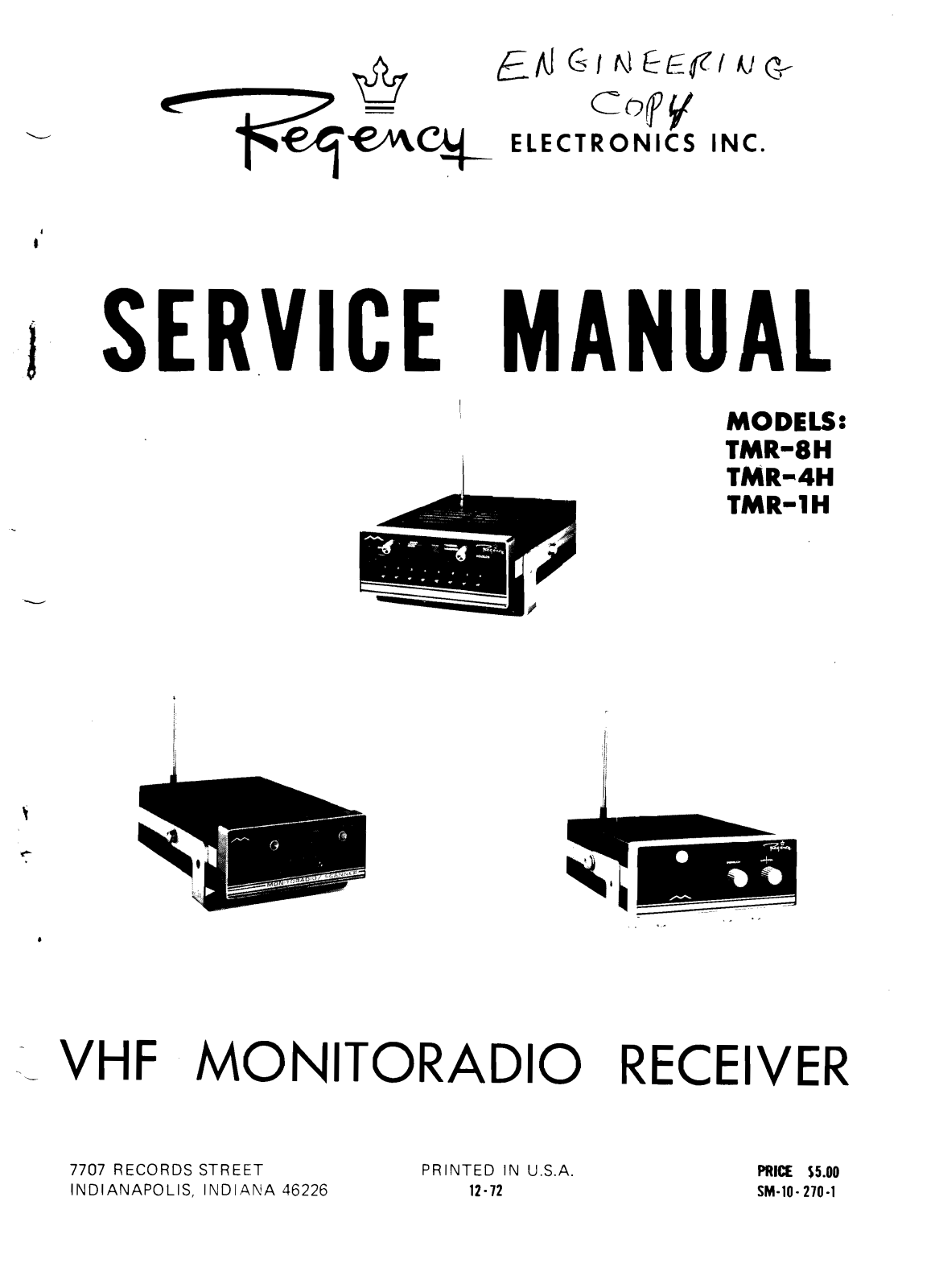 Regency TMR-1 H, TMR-8 H, TMR-4 H User Manual