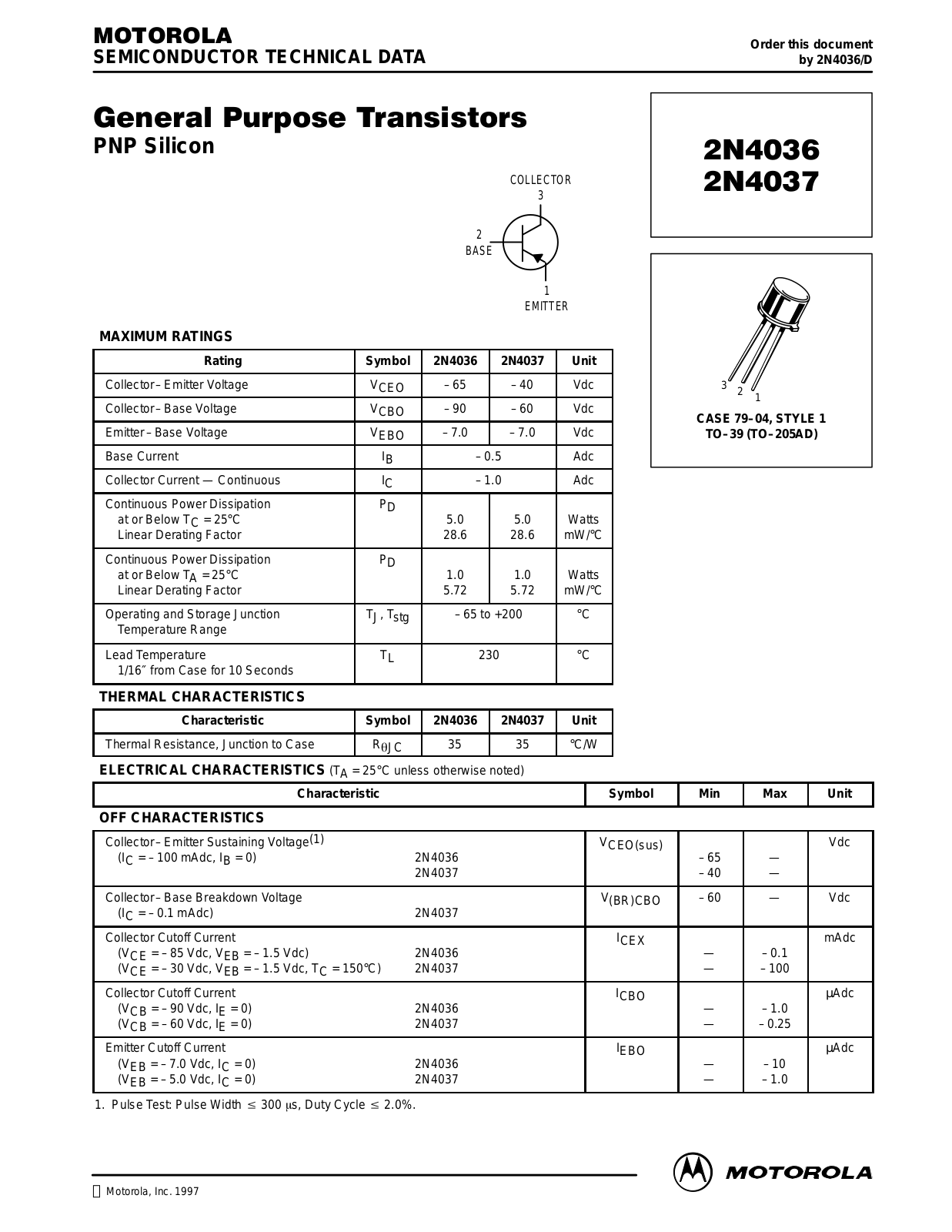 Motorola 2N4037, 2N4036 Datasheet