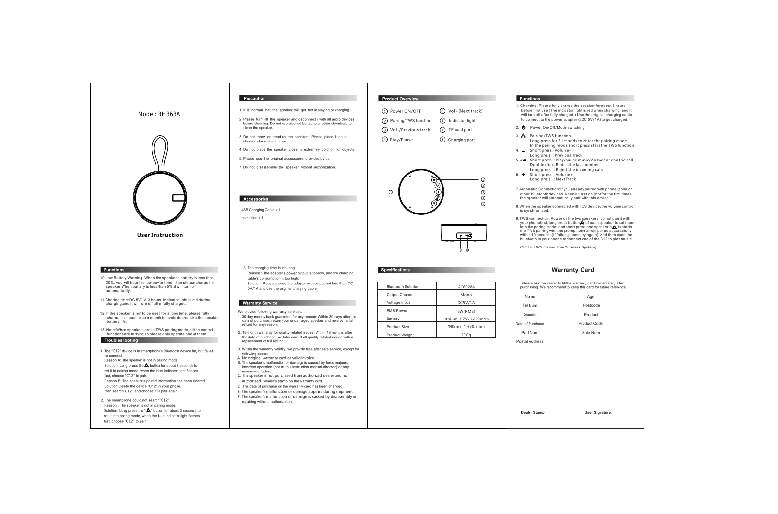 MPOW TECHNOLOGY BH363A User Manual