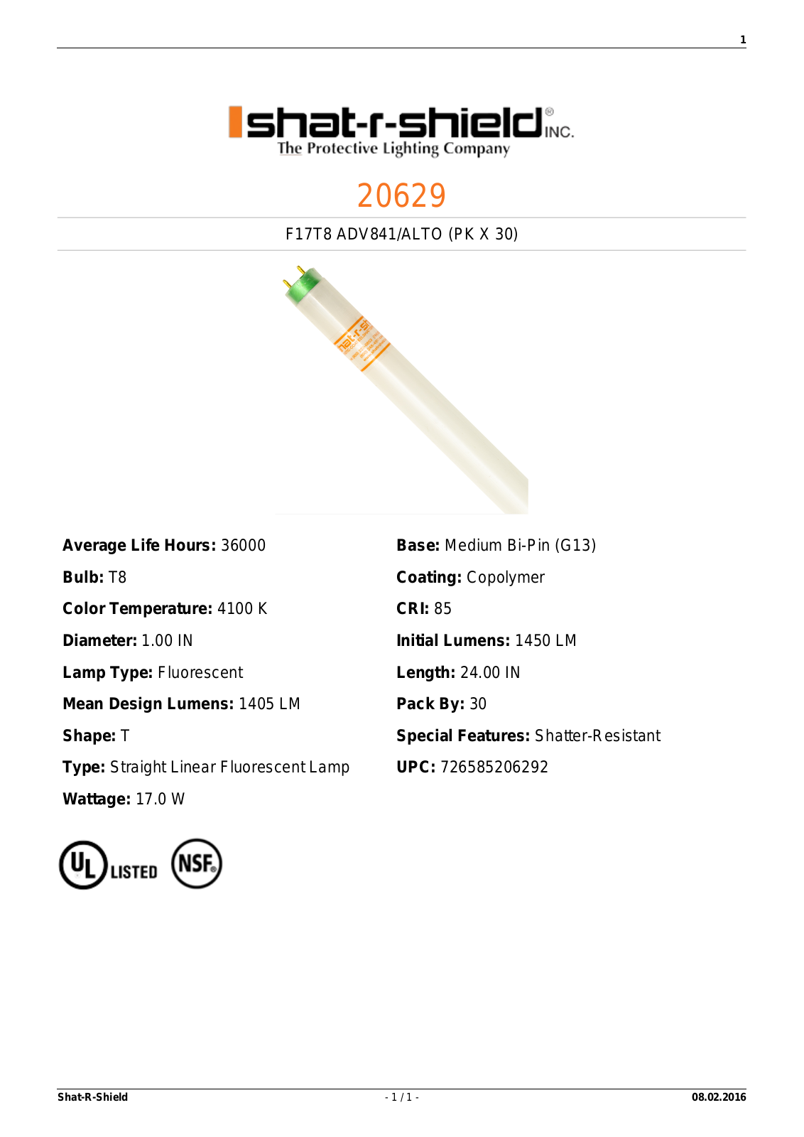 Shat-R-Shield 20629 Data sheet