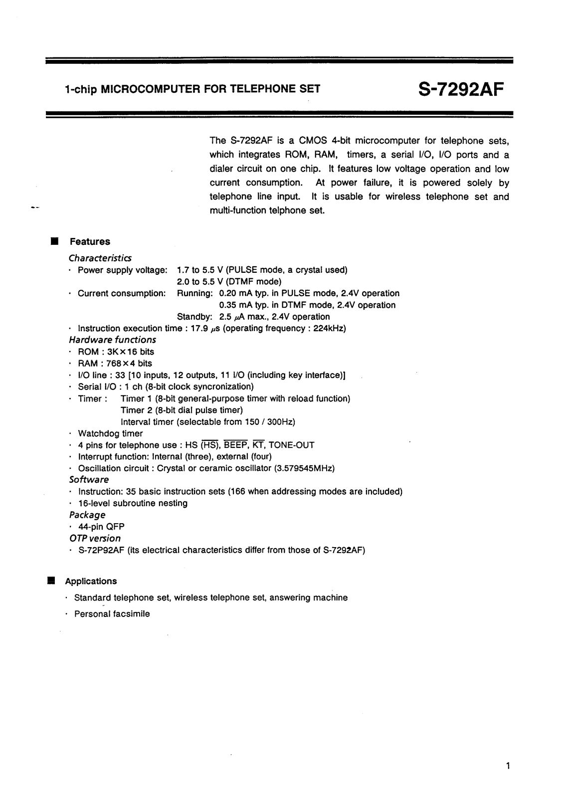 Epson S-7292AF Datasheet