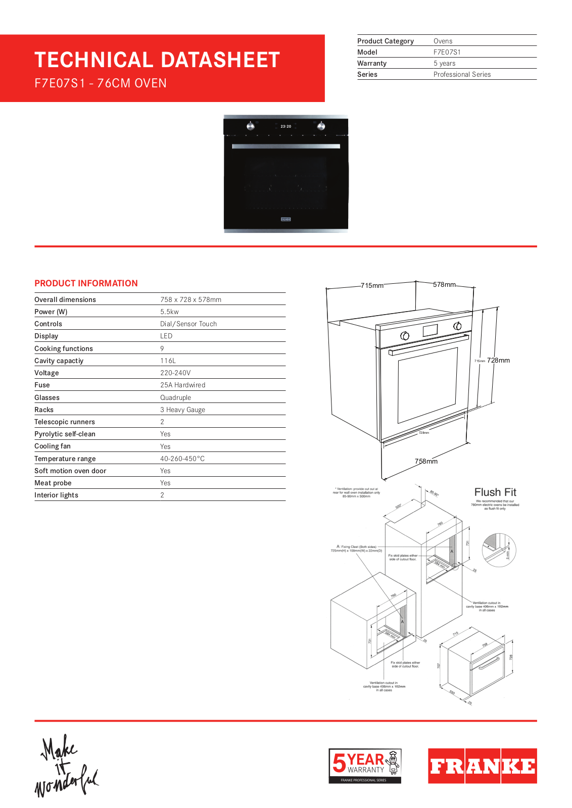 Franke F7E07S1 Datasheet