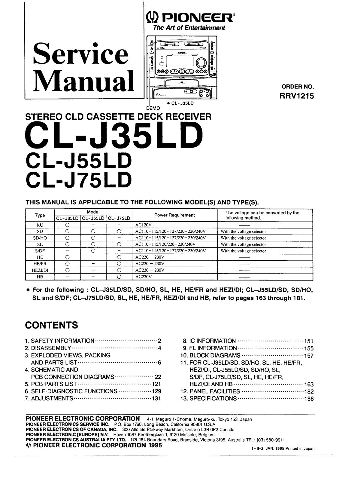 Pioneer CLJ-35-LD, CLJ-55-LD, CLJ-75-LD Service manual