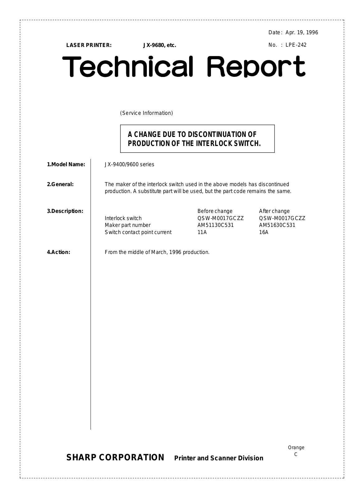 SHARP LPE242 Technical Report