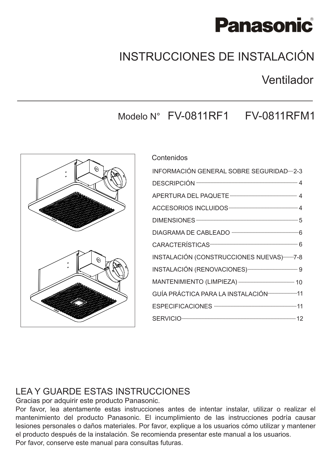 Panasonic fv-0811rf1 installation