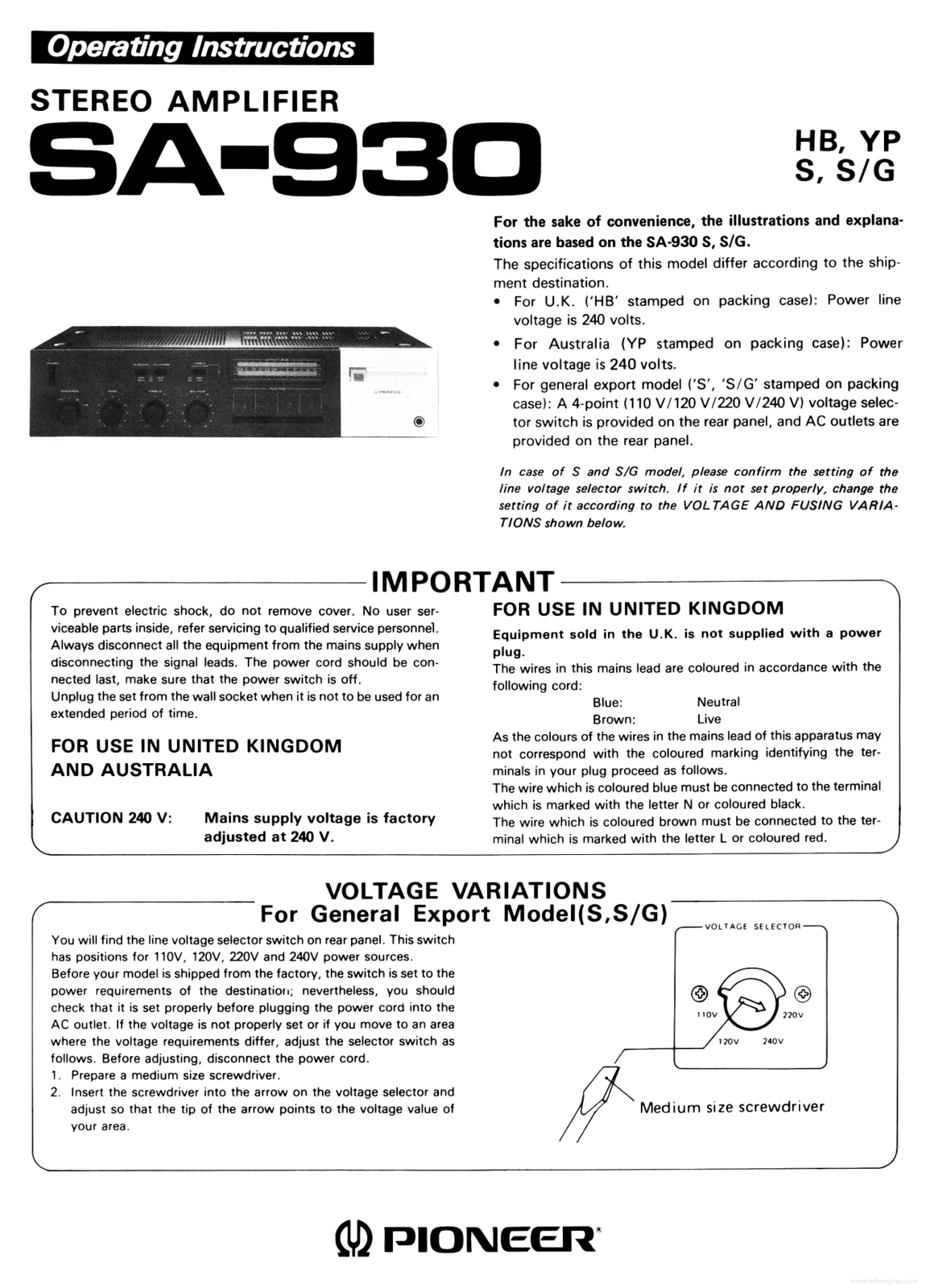 Pioneer sa 930 User Manual