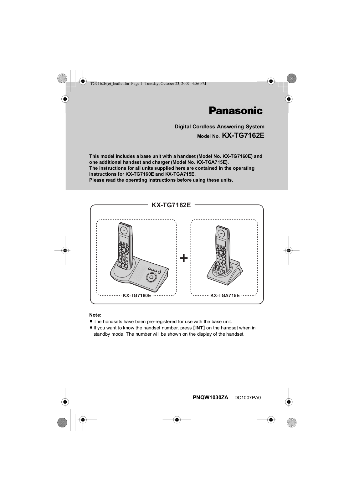 Panasonic KX-TG7162E User Manual