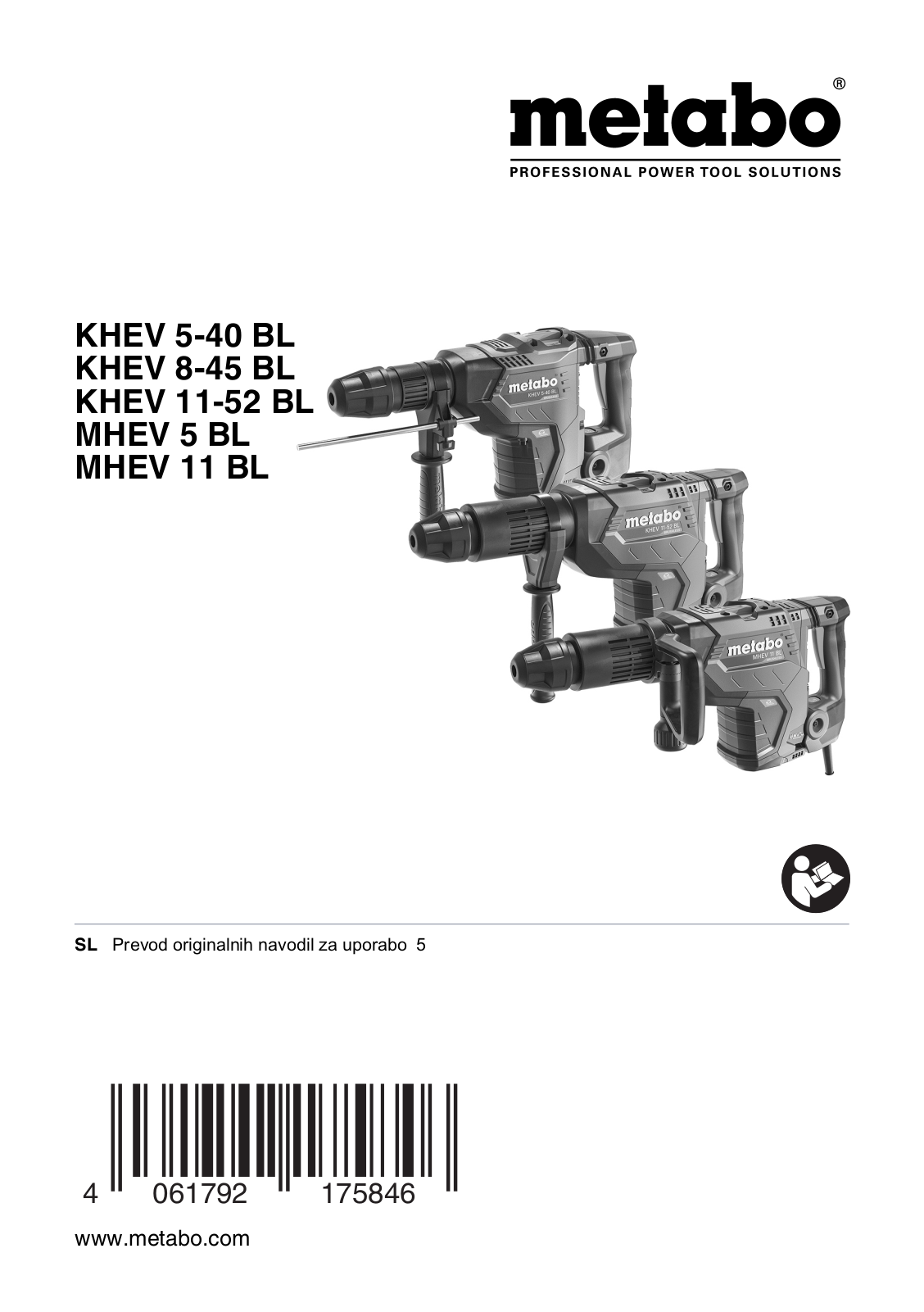 Metabo KHEV 5-40 BL, KHEV 8-45 BL, KHEV 11-52 BL, MHEV 5 BL, MHE 96-2 User guide - ManualMachine.com