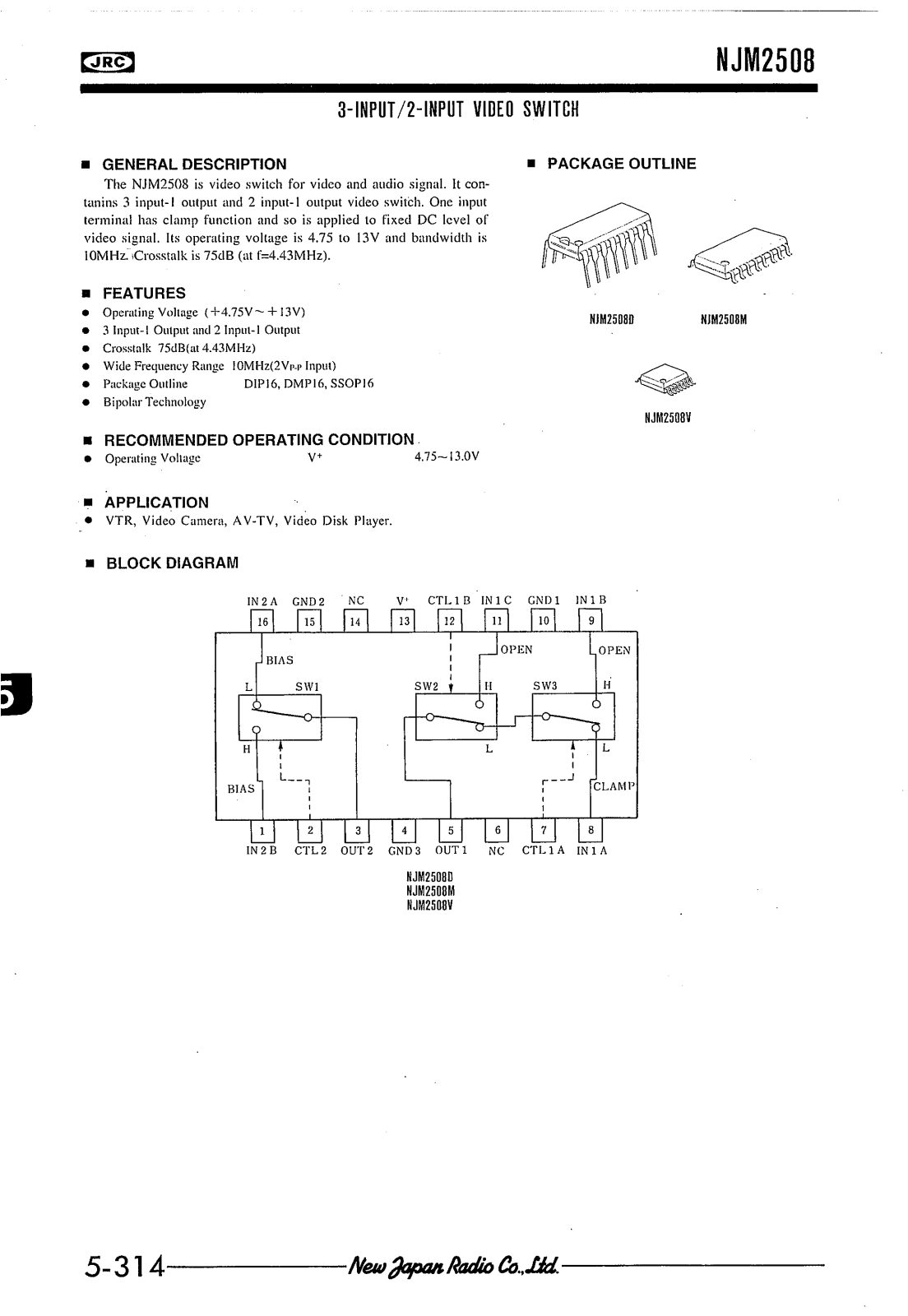 JRC NJM2508V, NJM2508D, NJM2508M Datasheet