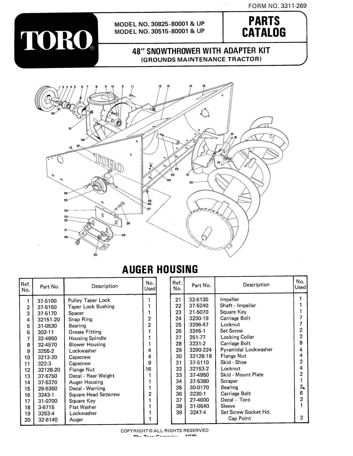 Toro 30515 Parts Catalogue