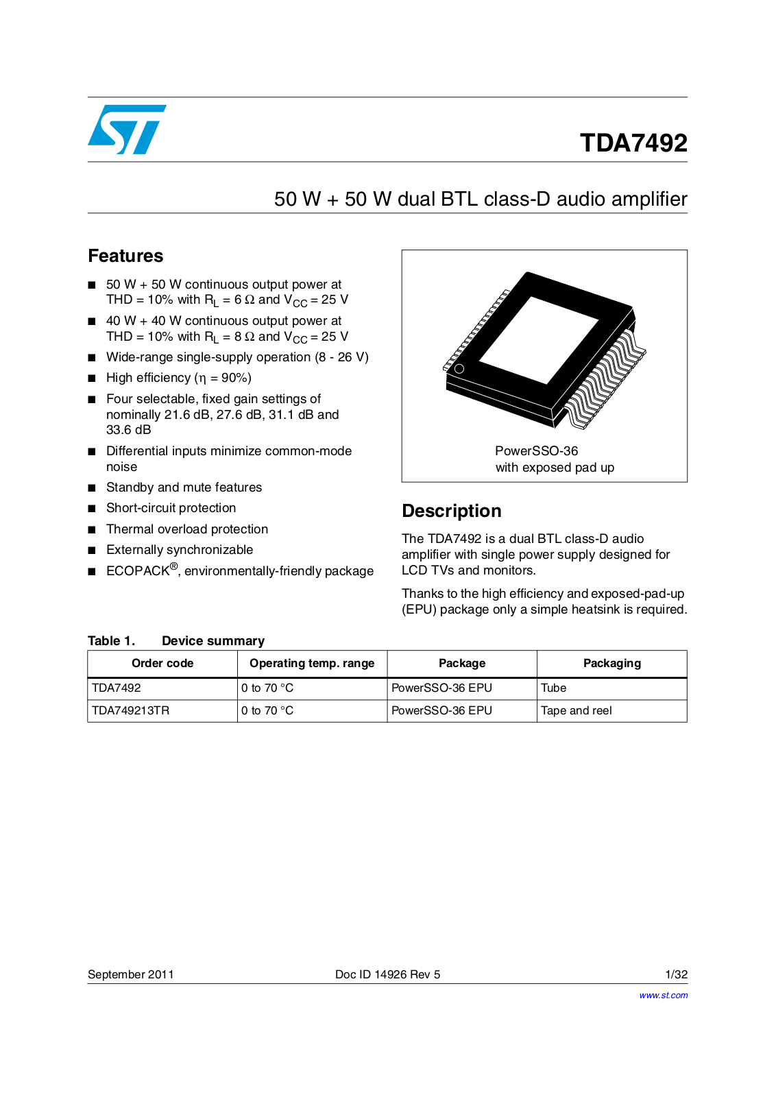 ST TDA7492 User Manual