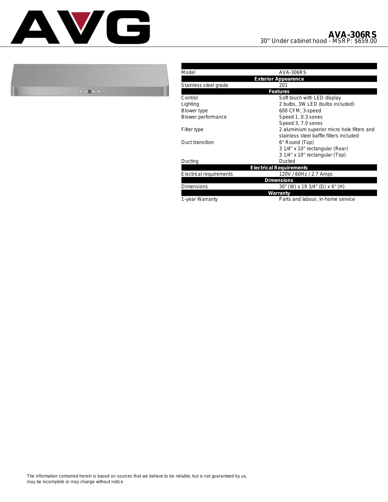 AVG AVA-306RS Specification