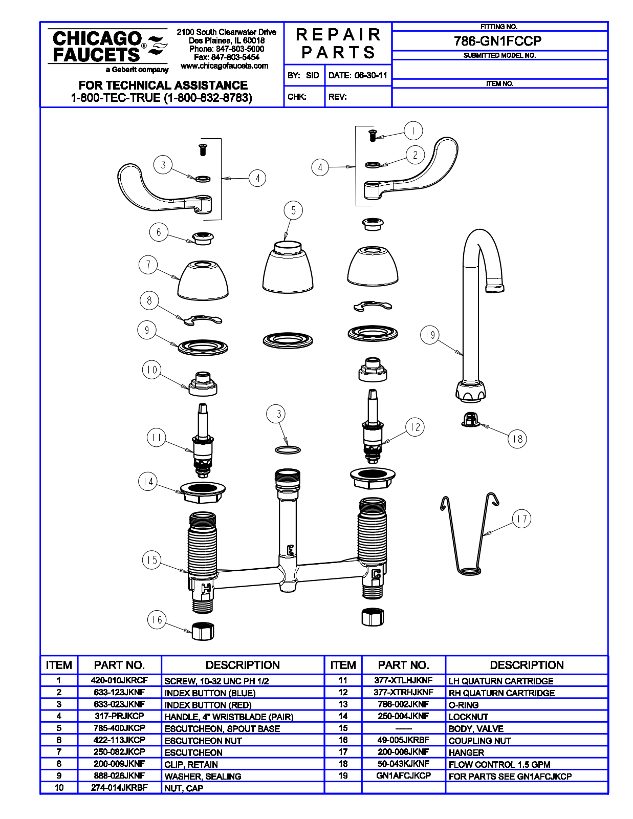 Chicago Faucet 786-GN1FCCP Parts List