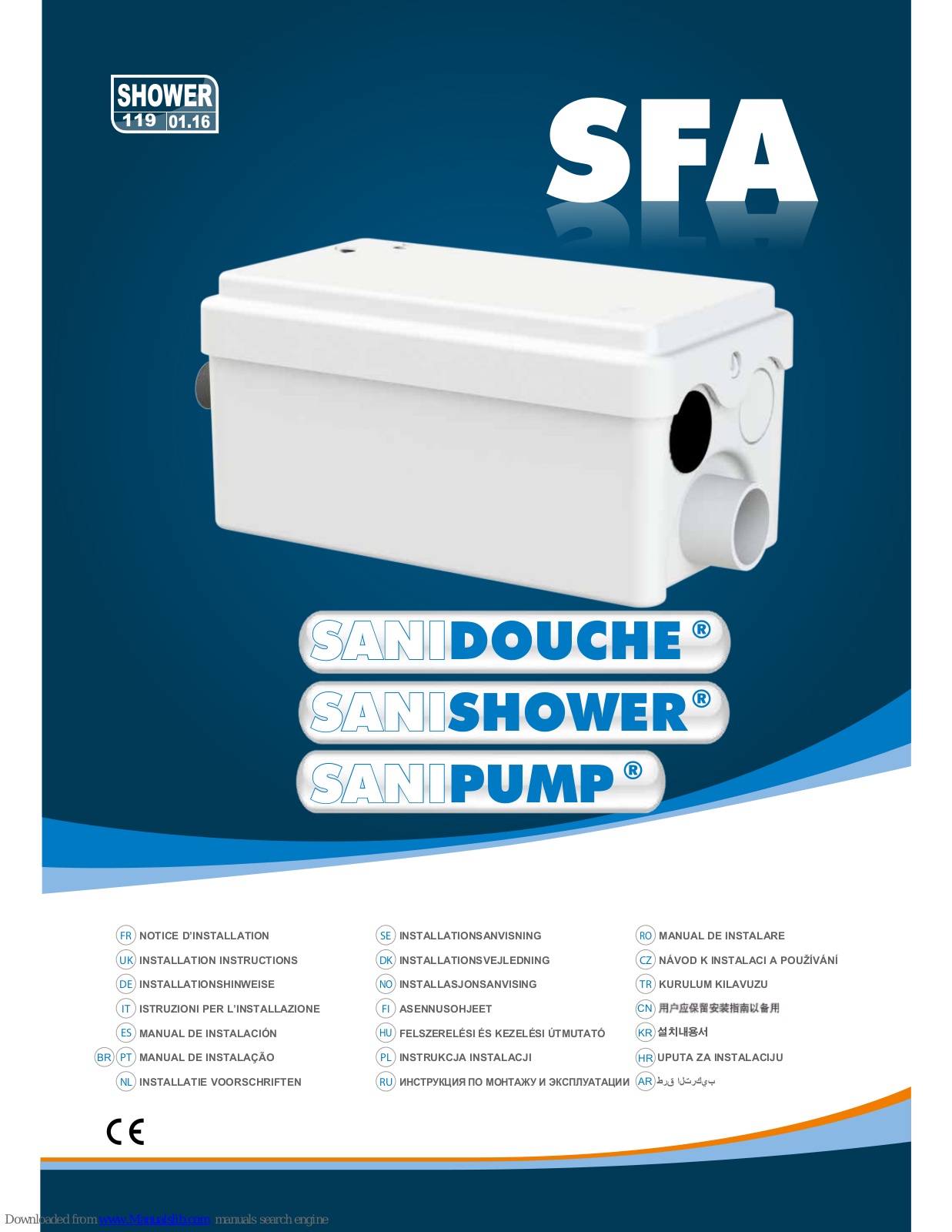 SFA SaniDouche, SaniShower, SaniPump Installation Instructions Manual